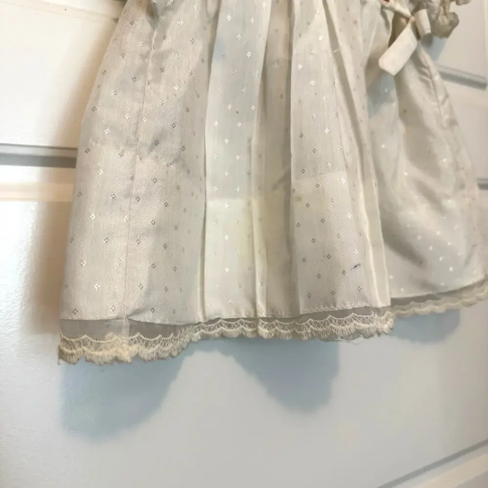 Vintage Polly Flinders Hand Smocked Dress White Red Rose 12M